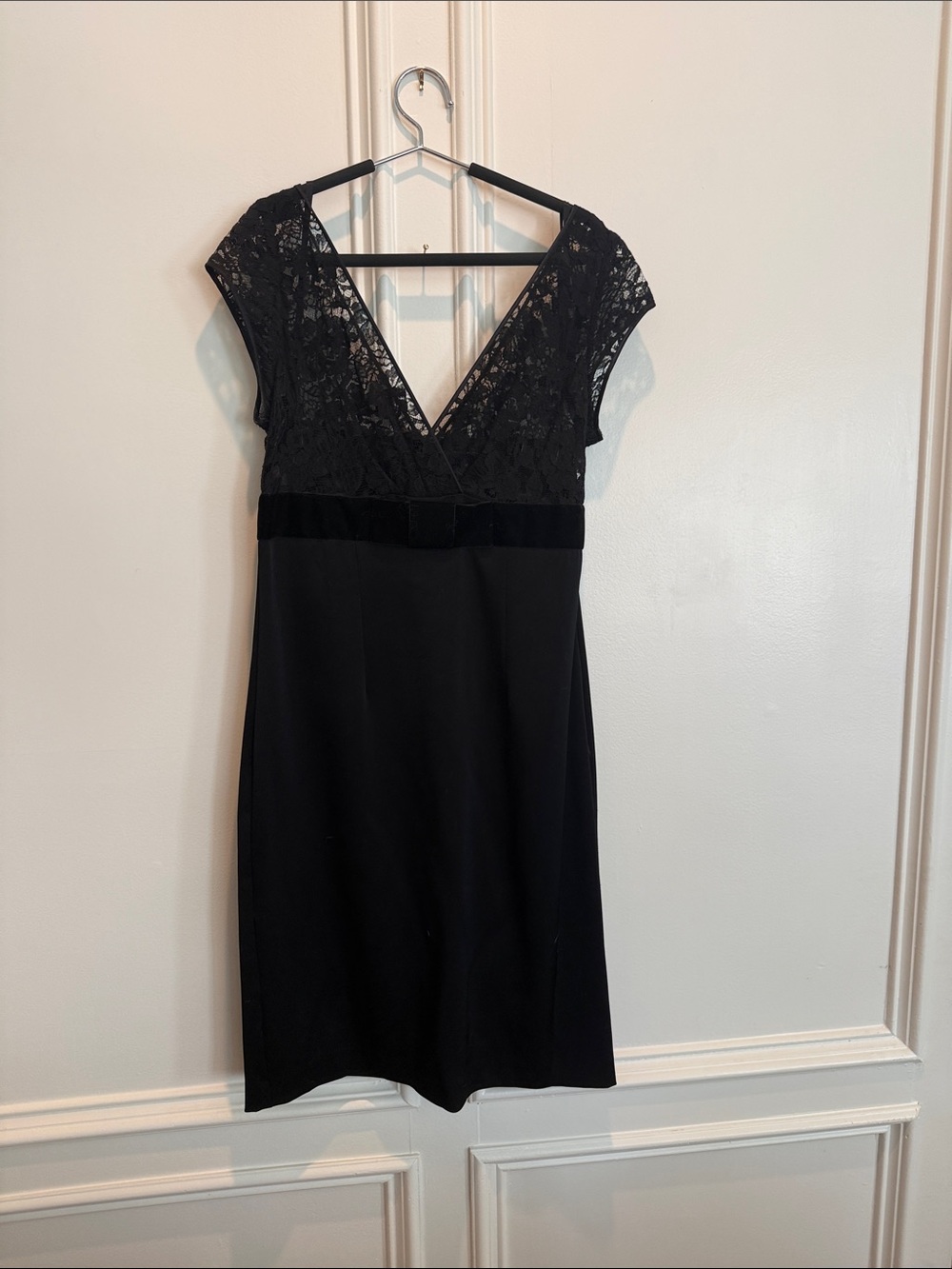 Banana Republic Black Lace V-Neck Dress with Velvet Waist